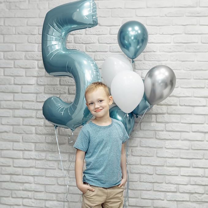 Light Blue Number 6 Balloon for Kids 6th Birthday, 40 Inch Large Pearl Baby Blue Number Foil Balloon, Mylar Self Inflating Helium 6 Balloon for Boys Men Birthday Party Anniversary Decorations Supplies