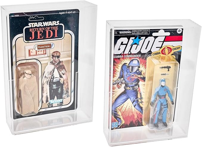 The Premium Action Figure Display Case Compatible with Carded Star Wars, GI Joe, Collectible Toy Figurines, 3mm Thick Protective Hard Acrylic Plexiglass for Hobbyists or Collectors