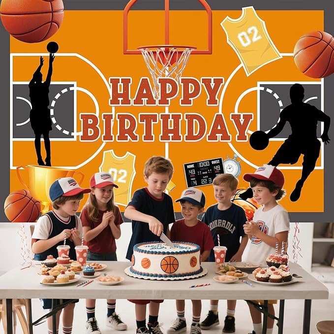 Basketball Birthday Party Backdrop Basketball Court Happy Birthday Banner Photography Background for Boys Home Decorations Party Supplies 70.8 x 47.2 Inch