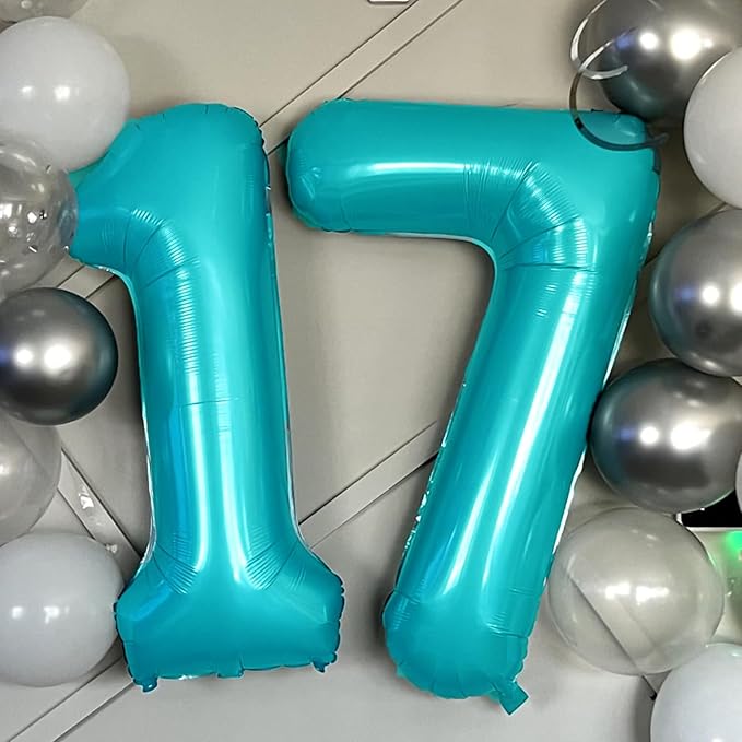 40 Inch Light Blue Number 17 Digital Balloon,Jumbo Mylar Foil Helium Balloon for 17 Balloons for Birthday Party,Wedding Anniversary Party Decorations