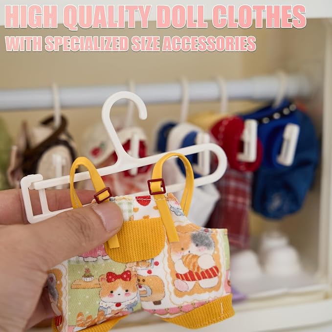 Foldable Doll Wardrobe Closet Compatible with Labubu Clothes – Stackable Storage Box with 10 Hangers, Rod & Display Shelf for 15/17cm Doll Outfits (Translucent)