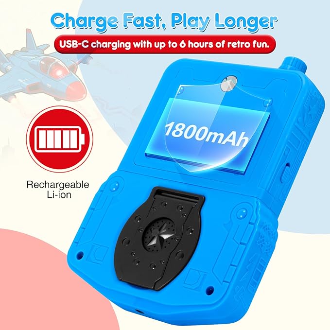Handheld Game Console for Kids, Preloaded 220 Retro Games, 3.5'' HD IPS Screen Brightness Adjustable, Rechargeable, One-Touch Mute, Best Birthday Gift Toys for Boys Girls 4 5 6 7 8-Blue-Robot-Themed