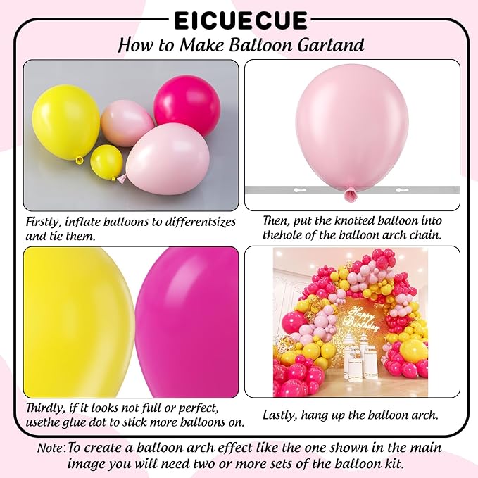 Pink and Yellow Balloons Garland Arch Kit 150Pcs - 5 10 12 18 inch Different Size Hot Pink Yellow Pastel Pink Balloons for Birthday Baby Shower Wedding Bee Bear Themed Party Decorations