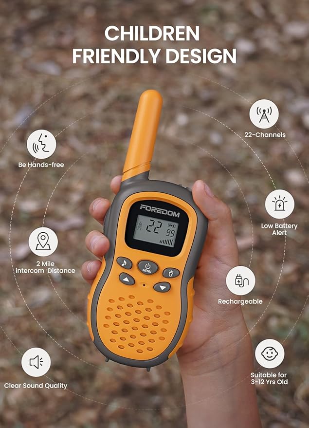 FOREDOM Rechargeable Walkie Talkies for Kids Walkie Talkies Long Range for Boy & Girl Age 3 to 12 Year Old Birthday Toys with Flashlight, 3 Pack