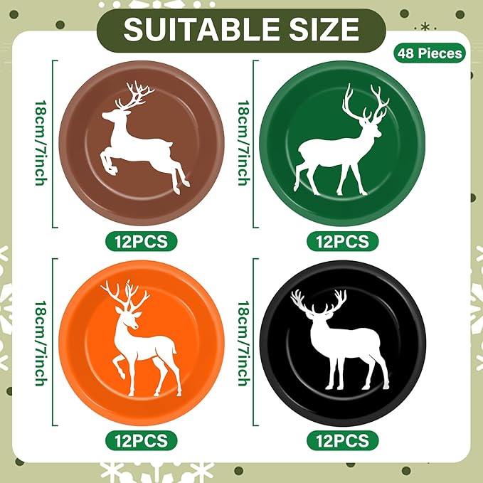 CHUNNIN 48Pcs Hunting Themed Party Paper Plates 7'' Next Camo Party Supplies Deer Hunt Birthday Disposable Dessert Dinner Plates for Forest Gone Camo Theme Birthday Shower Decorations