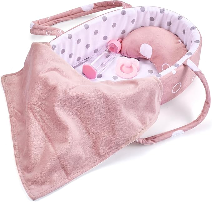 Enjoyin 8 Pcs Baby Doll Accessories Set Includes Feeding Bottle, Pacifier, Blanket, Pillow, Tablewares and Bassinet Carrier for 9'' to 12'' Dolls