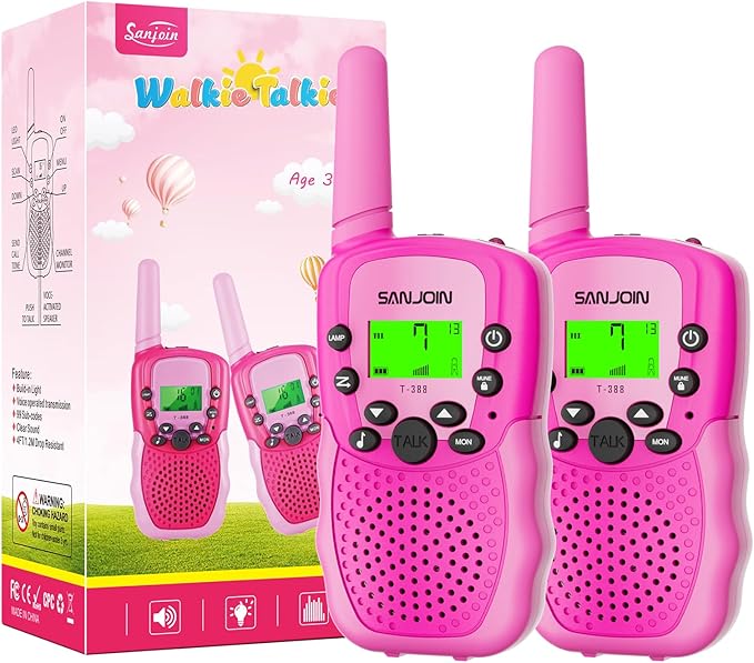 Walkie Talkies for Kids Toys, Easter Basket Stuffers for Girls Ages 4-6, Pink Walkie Talkie with 3 Miles Range for Outdoor & Camping, Birthday Gifts for Girls 3 4 5 6 7 8 9, Ages 6-8