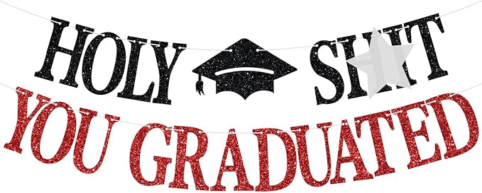 Congrats Grad 2026 Banner, You Did It Hanging Decorations, Glittery Class of 2026 Graduation Party Decorations Supplies(Red)