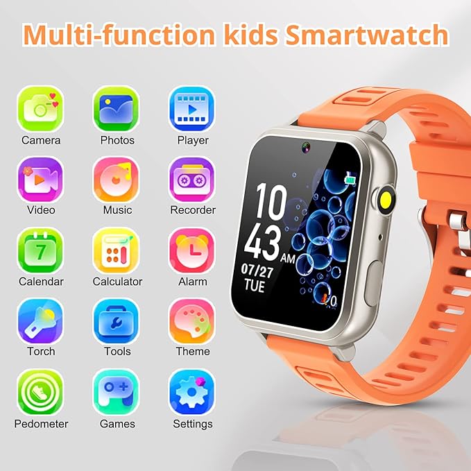 Smart Watch for Kids with 39 Puzzle Games HD Touch Screen Camera Video Music Player Pedometer Alarm Clock Flashlight 12/24 hr Kids Watches Gift for 4-12 Year Old Boys Girls Toys
