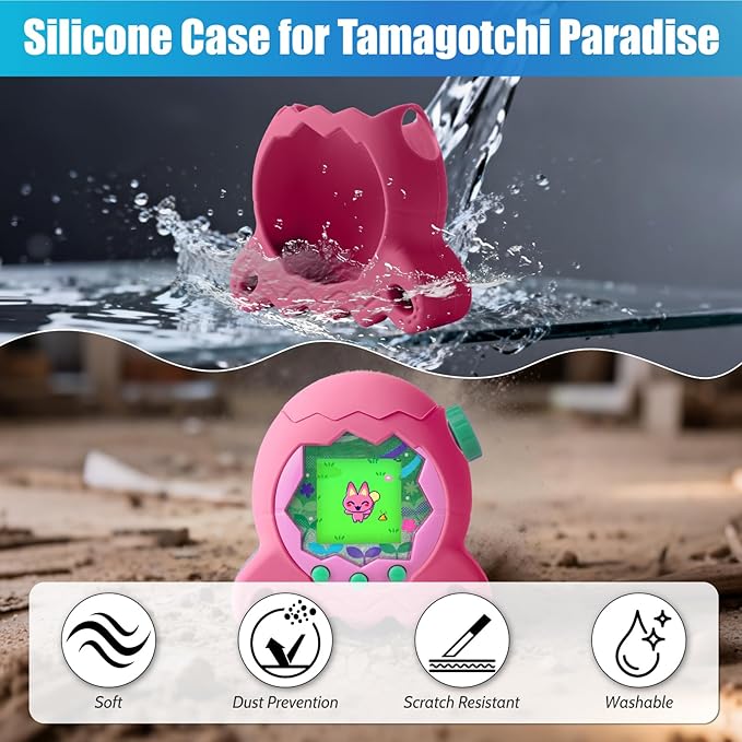 Silicone Case for Tamagotchi Paradise Electronic Pet, Protective Cover with Screen Protector and Lanyard for Tamagotchi Paradise Accessories (Pink)