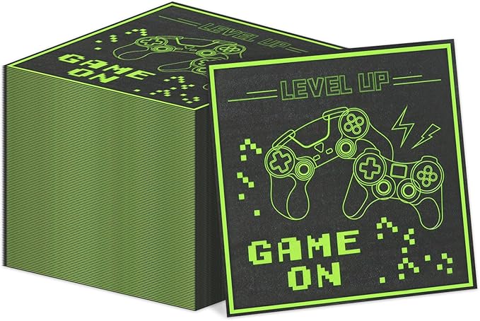 100Pcs Game On Napkins, Disposable Level Up Napkins, Gaming Paper Party Napkins, Game Party Napkins for for Boys Game On Birthday Party Supplies, 13 x 13 Inches