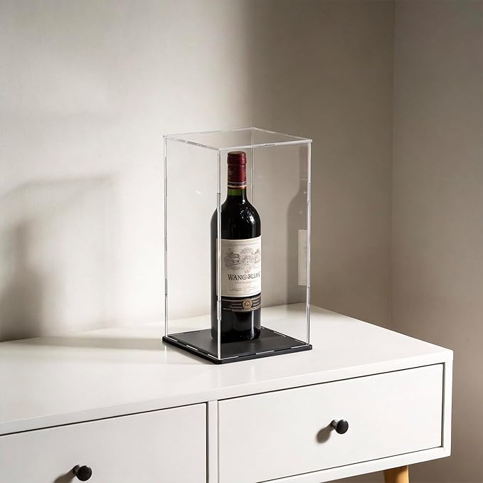 Display Case for Red Wine Bottle, Tall Acrylic Box for showcaseing Trophy, Moulded Figure, Dolls and Collectibles 7 (L) × 7 (W) × 16 (H) inch