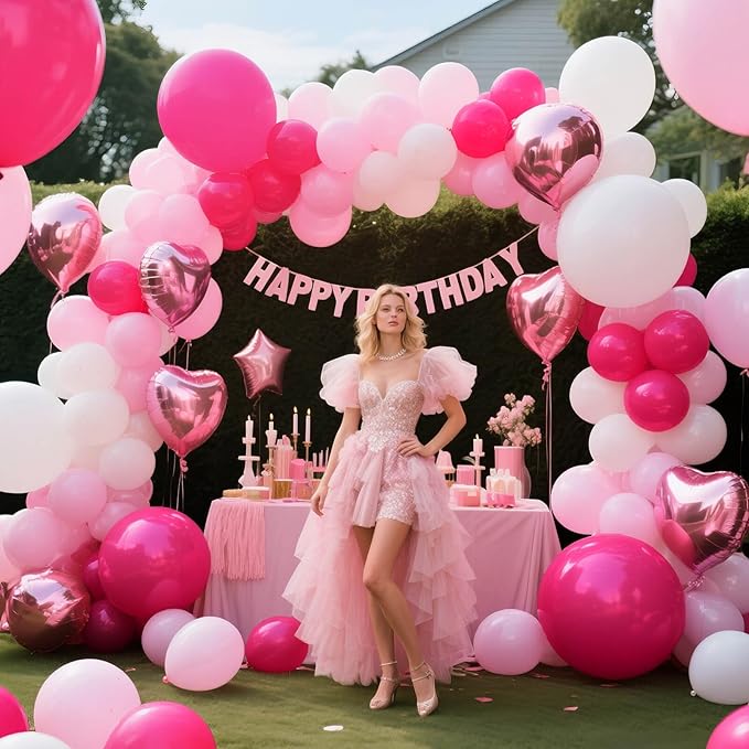 Pink White Balloons 100pcs 12 inch Hot Pink Pastel Pink White Balloons with 2 Ribbon for Mother's Day Valentine's Day Girl's Woman's Birthday Bridal Shower Wedding Party Decorations