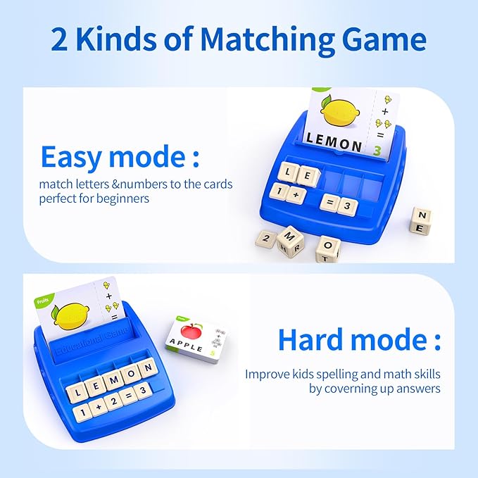 Educational Toys for Kids Ages 3-8, Matching Letter Spelling Math Game ABC Learning, Christmas Birthday Gifts Preschool& Kindergarten Kids for 3 4 5 6 7 8 Year Olds Boys and Girls Navy Blue