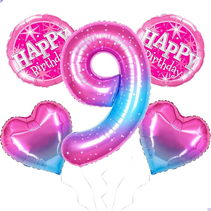 Gradient Number 9 Balloon for Hannah Montana Birthday Decorations, 40 inch Big Helium Number Balloons for Girls Birthday Party Celebration Decoration Supplies