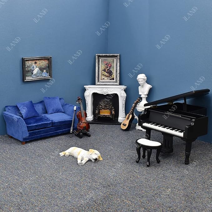 iLAND Modern Dollhouse Furniture on 1/12 Scale of Miniature Sofa for Dollhouse Living Room (Dark Blue Velvet)