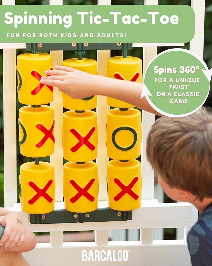 Barcaloo Tic Tac Toe Spinner Activity Panel - Swing Set Accessories - Playground Accessories for Kids Outdoor - Treehouse and Playset Equipment Attachments - Outdoor Tic Tac Toe Set - 12x19 - Yellow