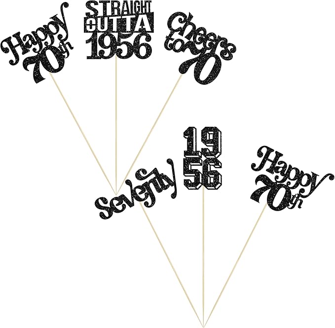 Gyufise 15Pcs Happy 70th Birthday Centerpiece Sticks Seventy Straight Outta 1956 Table Flower Centerpieces Sticks Decorations for Cheers to 70th Birthday Party Supplies Black