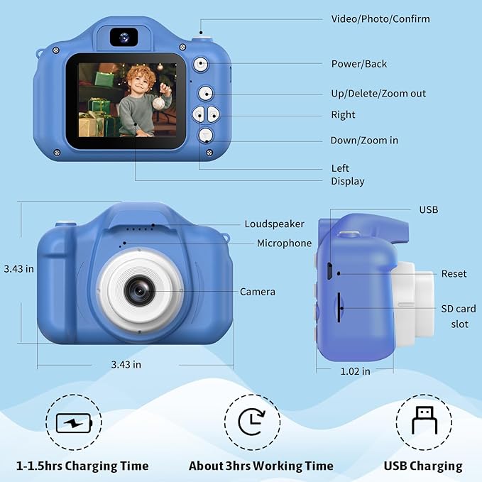 Kids Camera Toys,Children Digital Video Camera Gift for Girls Boys 3-12 Age Kids,Chritmas Birthday Festival Present for 3 4 5 6 7 8 9 10 11 12 Year Old Toddler Child (Blue)