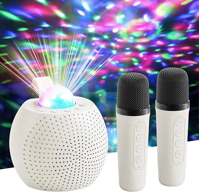 SOUTHMAN Mini Karaoke Machine for Kids Adults, Bluetooth Karaoke Machine with 2 Wireless Microphone for Kids Ages 4,5,6,7,8,9,10,11,12+ Years Old Toddler, Disco LED Lights for Girls Boys Gifts