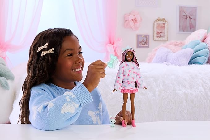 Barbie Cutie Reveal Doll & Accessories, Cuddly Series Bunny with 10 Surprises Including Color Change & Mini Pet