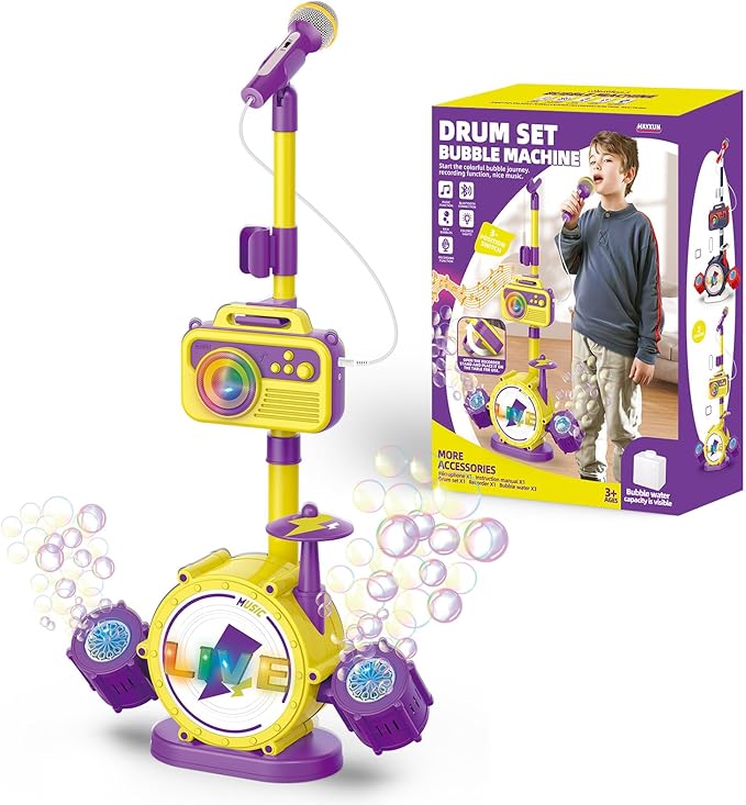 Bluetooth Kids Karaoke Microphone with Adjustable Stand, Karaoke Machine for Kids with Bubble Maker，Vioce Changer, Colorful Lights - Microphones for Singing Christmas, Birthday Gifts for Girls, Boys