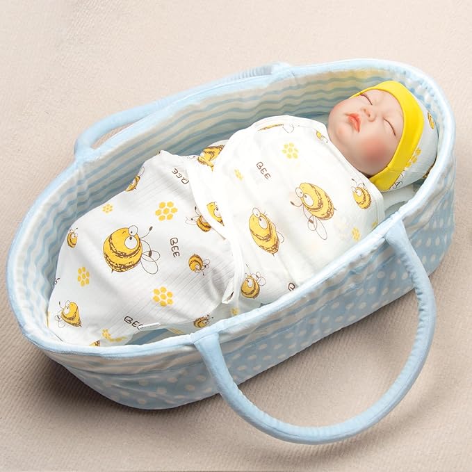 Reborn Baby Doll Swaddle Blanket for 17-22 Inch Reborn Baby Boys Girl Dolls Soft Cotton Blanket Carry Newborn Infants Dolls Bee Clothing Accessories