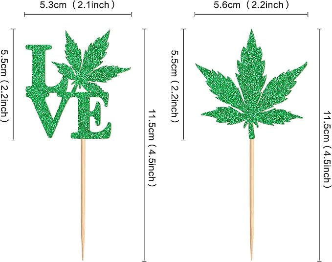 Ercadio 24 Pcs Green Glitter Marijuana Cupcake Topper Have a Dope Love Theme Decor Supplies Man Woman Happy Birthday Party Decorations Supplies