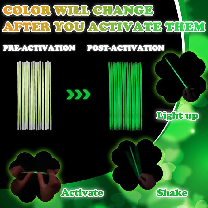 St Patricks Day Green Glow Sticks Party Favors 8'' 72 Pack Bulk,Saint Patrick's Light Up Necklace Gifts Toys for Kids,Non Candy Goodie Bags Stuffer Treats for Boy Girl,Party Bag Accessories Decoration