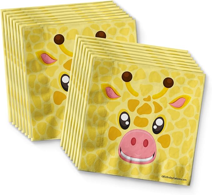 Giraffe Birthday Party Supplies - Jungle Animal Party Supplies - Zoo Animal Party Supplies - Giraffe Themed Party Supplies | Tableware Set Includes Plates, Napkins and Cups | Kit for 16 Set