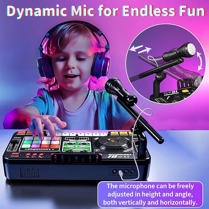 Kids DJ Mixer Board Controller Toy Set with Turntable, Piano Keys, Microphone & Bluetooth - Musical Instrument Toy for Toddlers, Babies & 3-8 Year Old Boys & Girls - Birthday (Black)