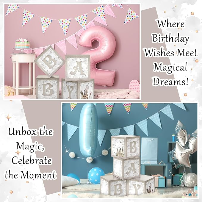 Chunful 4 Pcs Magical Wizard Baby Shower Boxes with Letters for Baby Shower Gender Reveal Balloon Boxes Party Decorations Magic Witch Theme Birtyday Party Supplies
