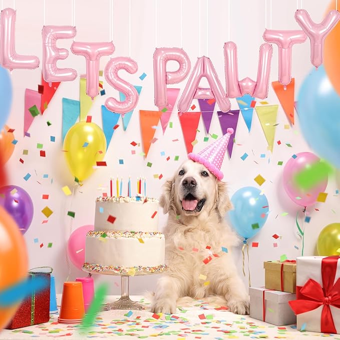 Lets Pawty Balloons Banner 40 Inch,Cream Pink Dog Birthday Decorations,Paw Foil Letter Balloon for Dogs Paw Pet Puppy Theme Party Supplies