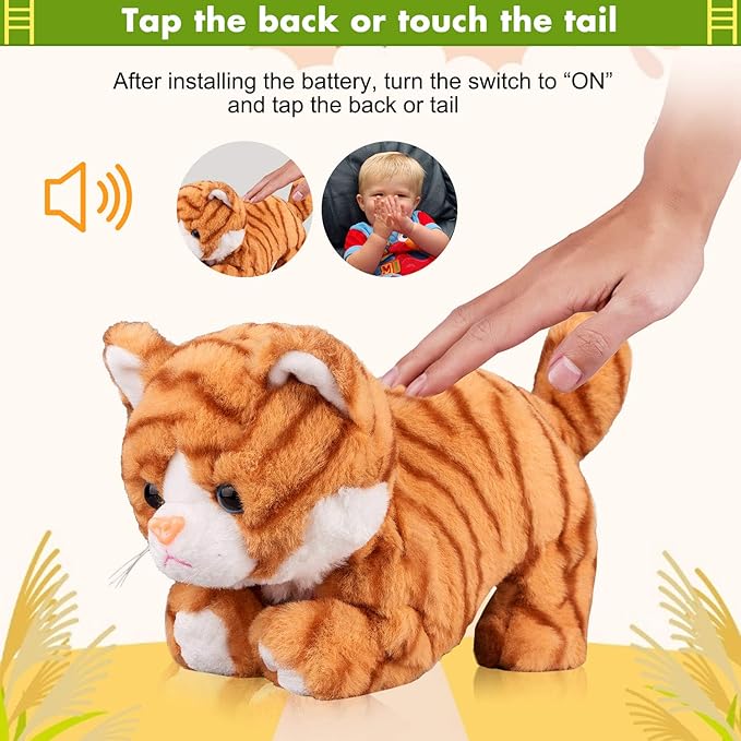 Pattern Yellow Plush Cat Stuffed Animal Interactive Cats Robot Barking Meow Kitten Touch Control, Electronic Pet Kitty Animated Toy Cats for Girl Baby