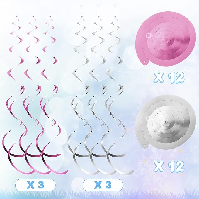 Sumind 30 Pcs Winter Party Wonderland Decorations Snowflake Hanging Swirls Ceiling Decor Winter Baby Shower Streamers Christmas Hanging Decor Holiday Birthday Wedding Party Supplies(Pink, Silver)