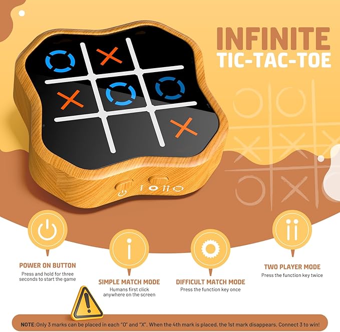Tic Tac Toe Game, 3-in-1 Electronic Handheld Games Console for Kids Memory Growth, Portable Puzzle Travel Games,Board Game for Kids and Adults, Christmas and Birthday Gifts for All Ages 3+