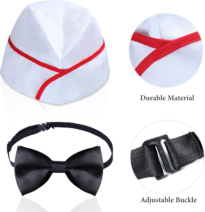 Kids Waiter Costume Set Vendor Costume Kit 6 Pcs Hat Apron Bow Tie Gloves Cards For Halloween Pretend Play Dress Up