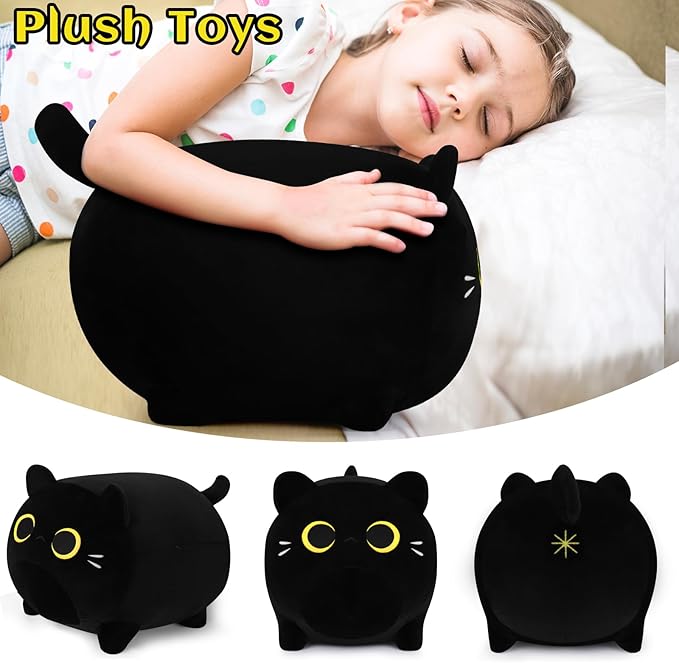 Black Cat Plush Pillows-20''Large Soft Plushies, Gold Eyes Black Cat Plush Pillow, Cat Anime Plush Cute Plush Cat Plushie Stuffed Cat Stuffed Animals, Birthday Gift for Kids Girls Boys