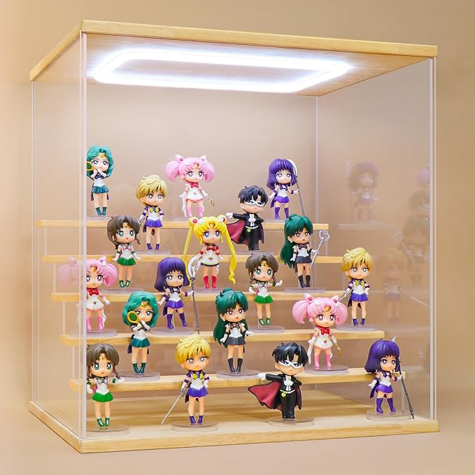 Clear Acrylic Display Case for Figure with Led Light,6 Tier Display Stand Funko Pop Display Box,Dustproof Protection Display case for Collectibles(Small 6 Tier-W*D*H-15.7"x12.6"x16.5"inches)