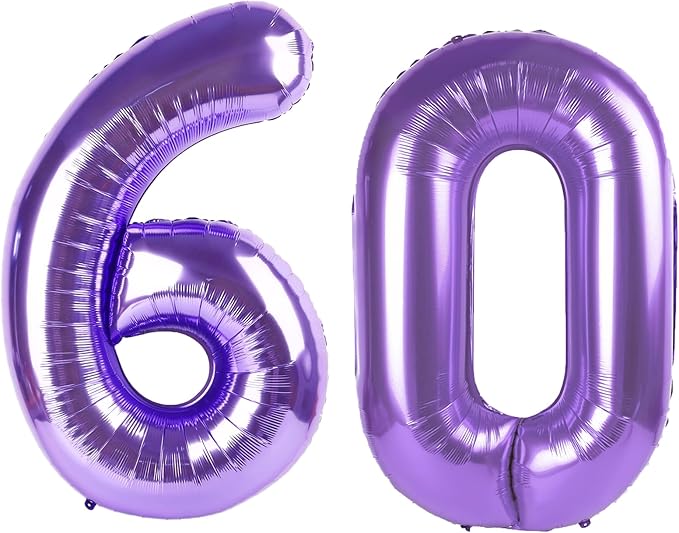 40 Inch Purple Number 60 Digital Balloon,Jumbo Mylar Foil Helium Balloon for 60 Balloons for Birthday Party,Wedding Anniversary Party Decorations