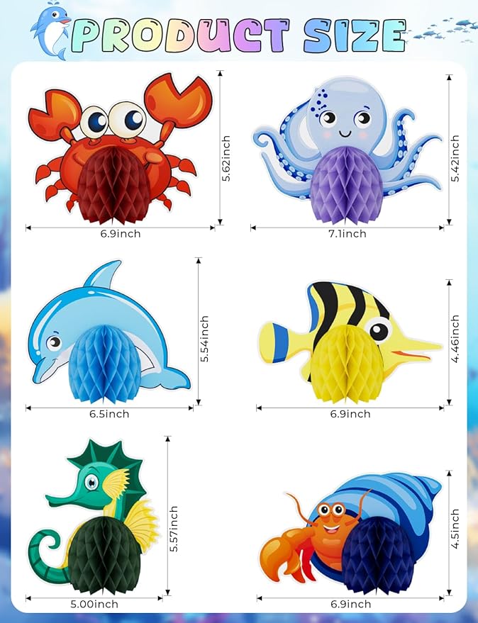 12 Pcs Under The Sea Party Decorations, Sea Animals Honeycomb Centerpieces Ocean Fish Centerpieces for Table Beach Table Decorations for Baby Shower Sea Creatures Theme Birthday Party Supplies