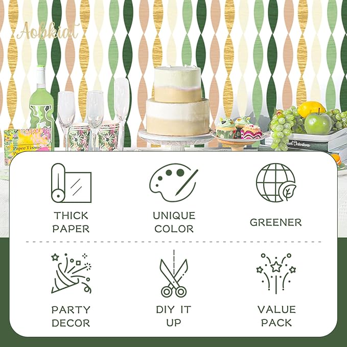 AOBKIAT Wedding Party Decorations, 5 Rolls Olive Green Khaki Crepe Paper Streamers for Green Boho Wedding, Birthday, Bridal/Baby Shower