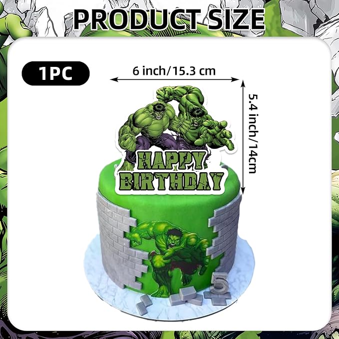 25Pcs For Hulk Birthday Party Supplies Pack Includes 1 Cake Topper 24 Cupcake Toppers for Hulk Party Supplies