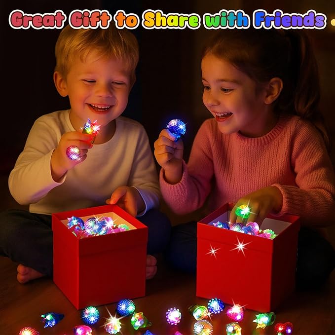 LovesTown 24PCS Light Up Rings Easter Party Favors for Kids, 6 Styles Glow in the Dark Party Supplies for Goodie Bags Easter Basket Stuffers Treasure Box Toys for Classroom Prizes, Flashing Glow Bulk
