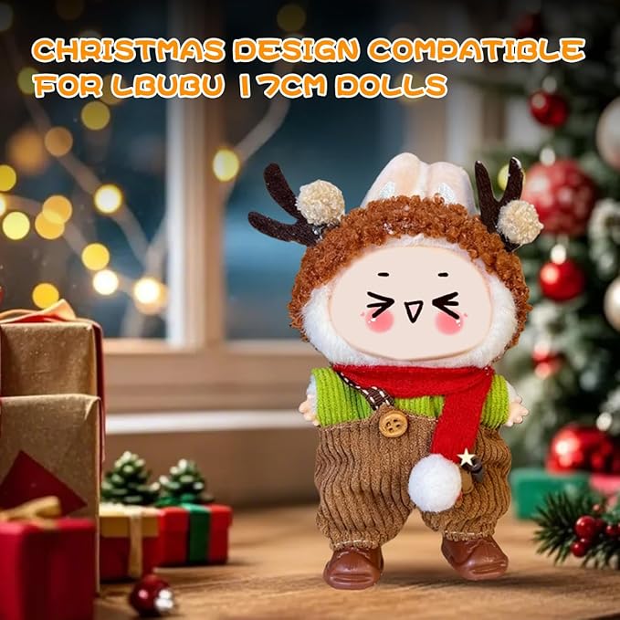 5 Complete Style Clothes Sets for 17cm Dolls - Hat & Overalls Dress Up Outfit for 17cm 15cm Dolls,Designer Outfits Bundle with Luxury/Cute/Sporty Themes, Gift for Doll Lovers (Christmas, 17cm/15cm)