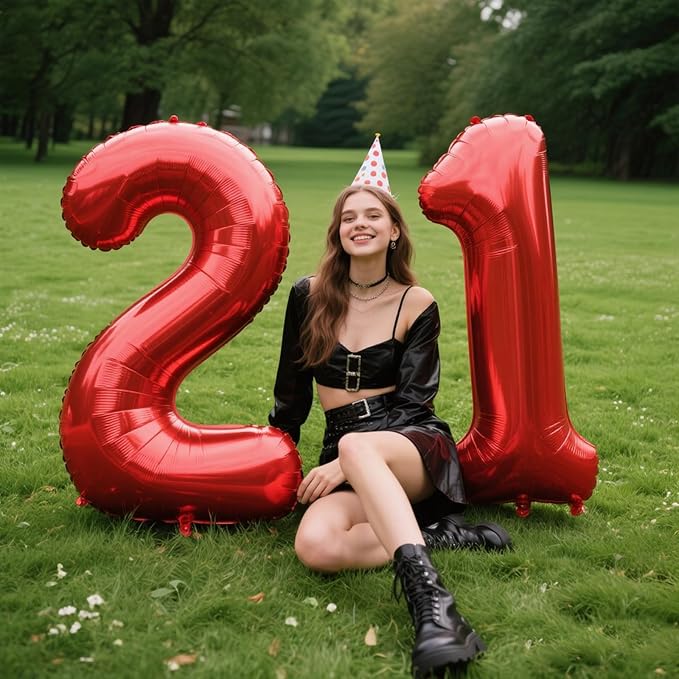 40 Inch Red Number 21 Digital Balloon,Jumbo Mylar Foil Helium Balloon for 21 Balloons for Birthday Party,Wedding Anniversary Party Decorations