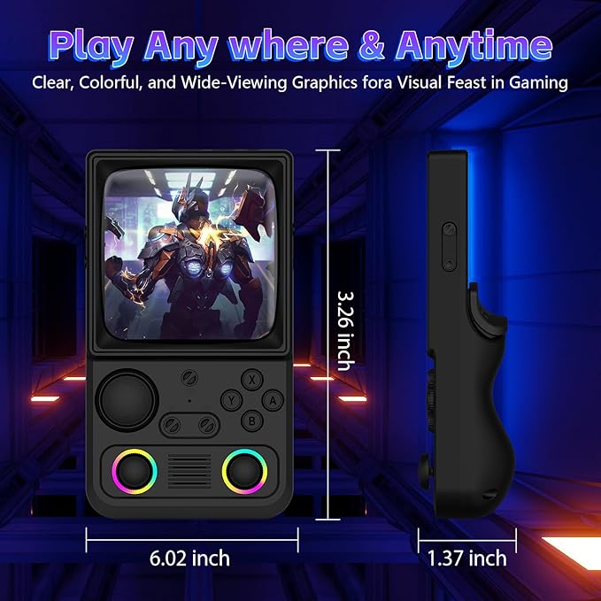 R36TMAX Retro Handheld Game Console, 4.0 Inch IPS HD Screen Retro Gaming Console, Handheld Game Console with 18000+ Classic Games, Supports WiFi Networked Fighting and OTG, Built-in 64G-Classic Black