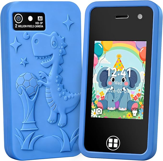 Kids Toy Smart Phone for 4-8 Year Old Boys Girls | Dual Camera, 14 Educational Games, Drop-Proof Fake Phone with MP3 Player & 16GB SD Card, Perfect Christmas Birthday Gift (Blue)