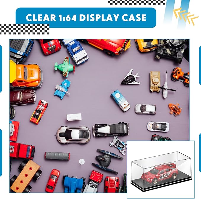 16 Pcs 1/64 Display Case Acrylic Model Cars Display Case 4.17 x 1.81 x 1.81 Inches Clear Plastic Vehicles Toy Cars Storage Collectors