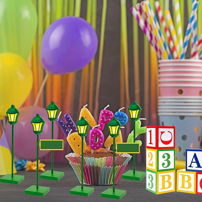 24 Pcs Street Sign Wooden Lamp Post with Custom Street Sign Sticker Abc Friend Street Party Decoration, Lamp Post Centerpiece Street Party Supplies for Birthday Party Decor Friend Street Decoration